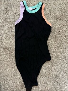 Pink Lily Black Ribbed Tank with Mint Trim